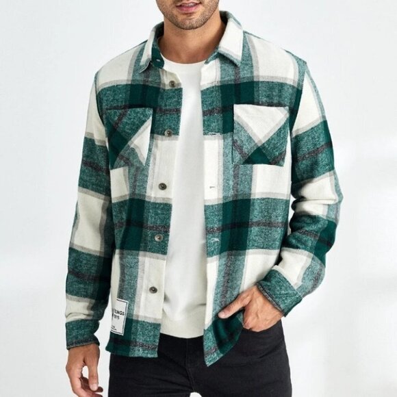 Green And White Mens Pocket Overcoat